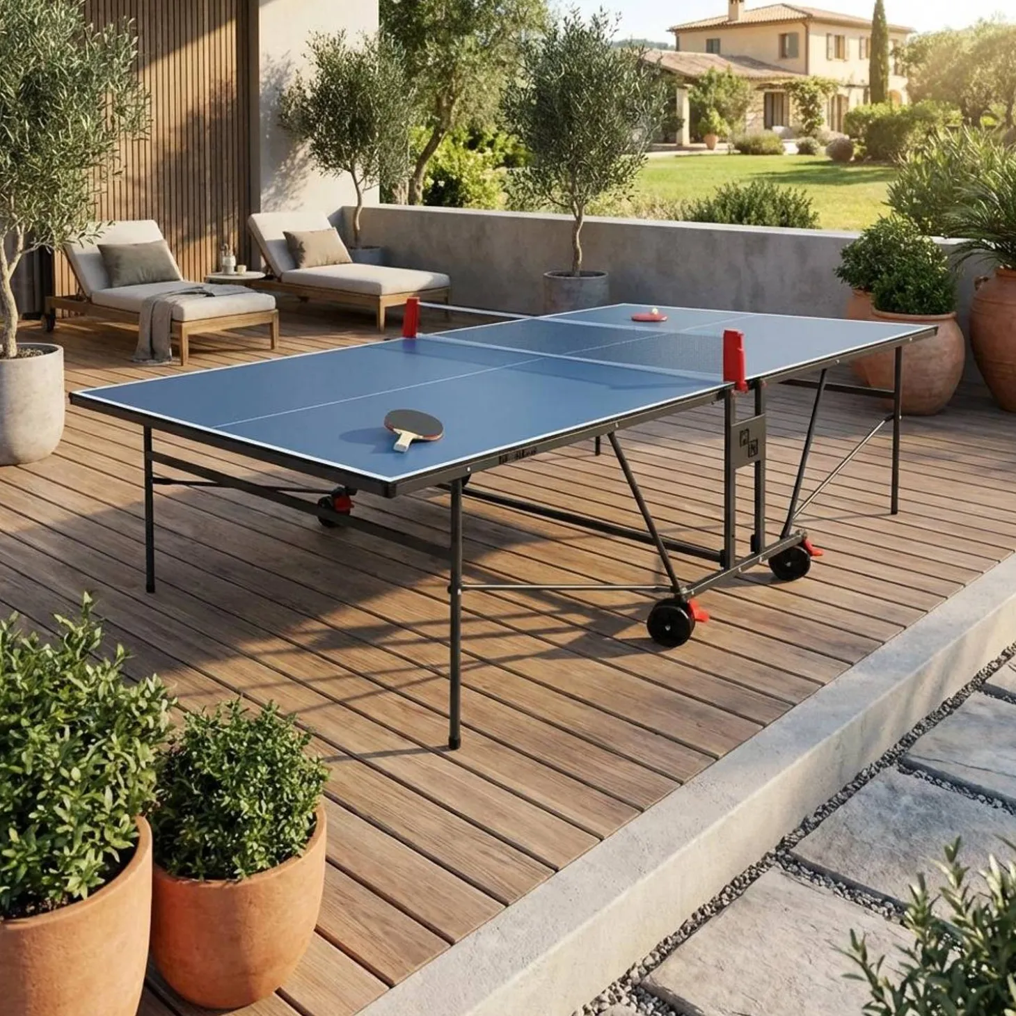 Premium indoor tafeltennistafel met 2 batjes en 3 ballen