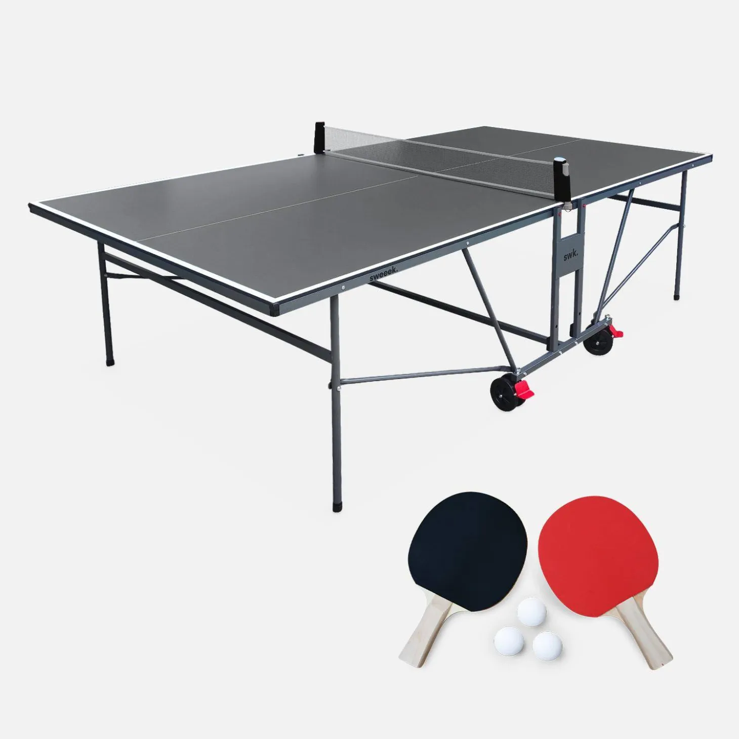 Premium outdoor tafeltennistafel met 2 rackets, 3 ballen en beschermhoes