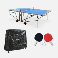 Premium outdoor tafeltennistafel met 2 rackets, 3 ballen en beschermhoes