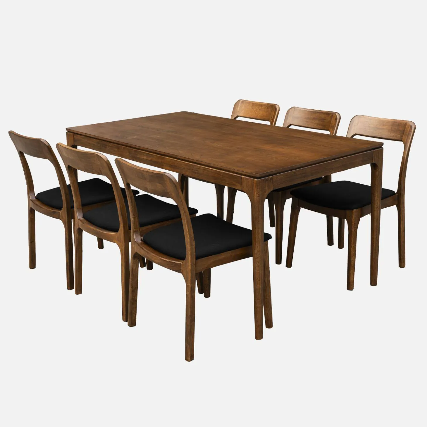 Rechthoekige eettafel van rubberhout en essenfineer 6 plaatsen