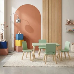 Rechthoekige kindertafel grenenhout 4 stoelen
