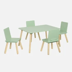 Rechthoekige kindertafel grenenhout 4 stoelen