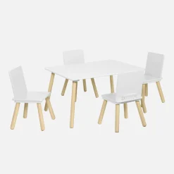 Rechthoekige kindertafel grenenhout 4 stoelen