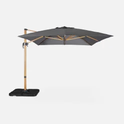 Rechthoekige parasol 3x4m, 360° draaibaar, verzwaarde tegels 50x50cm