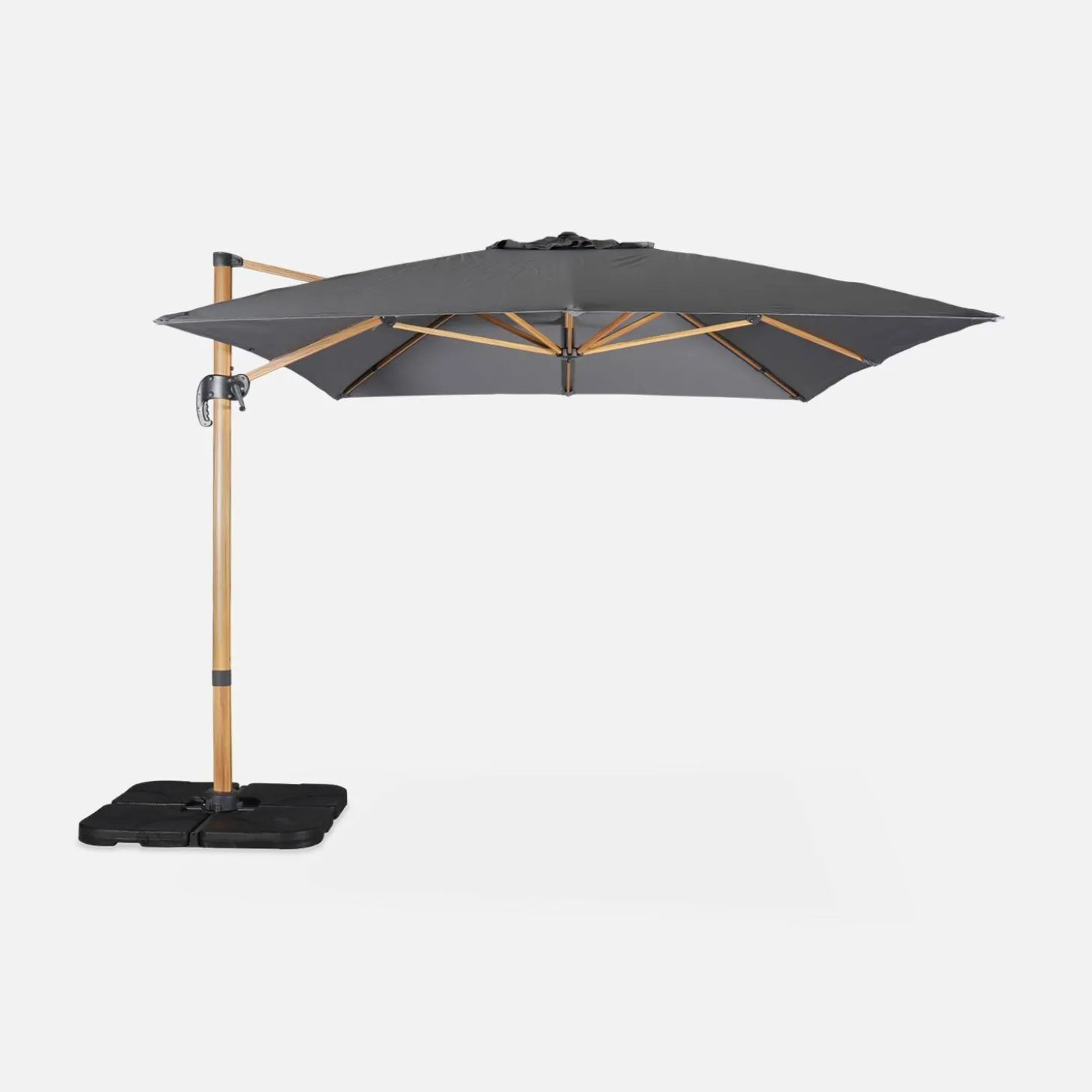 Rechthoekige parasol 3x4m, 360° draaibaar, verzwaarde tegels 50x50cm