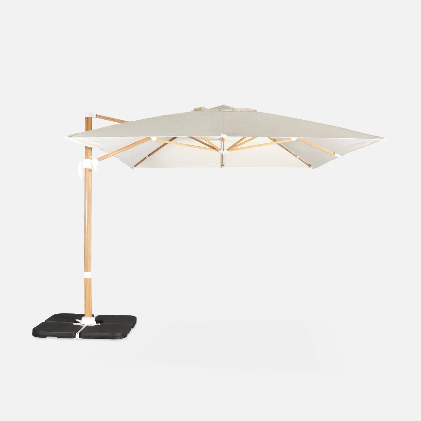 Rechthoekige parasol 3x4m, 360° draaibaar, verzwaarde tegels 50x50cm
