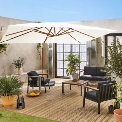 Rechthoekige parasol 3x4m, 360° draaibaar, verzwaarde tegels 50x50cm