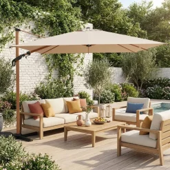 Rechthoekige parasol 3x4m, mast met houtlook