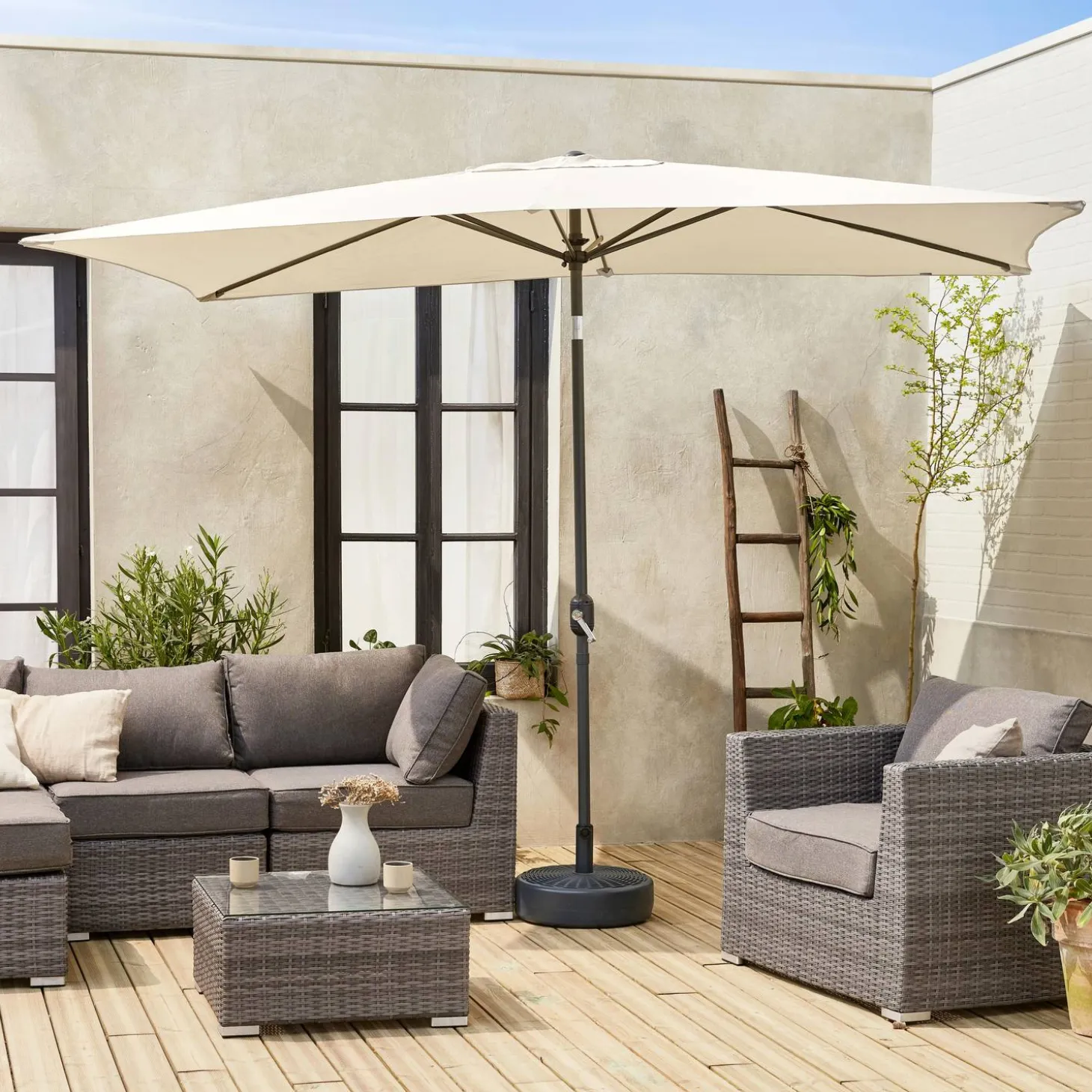 Rechthoekige parasol 2x3m met centrale mast