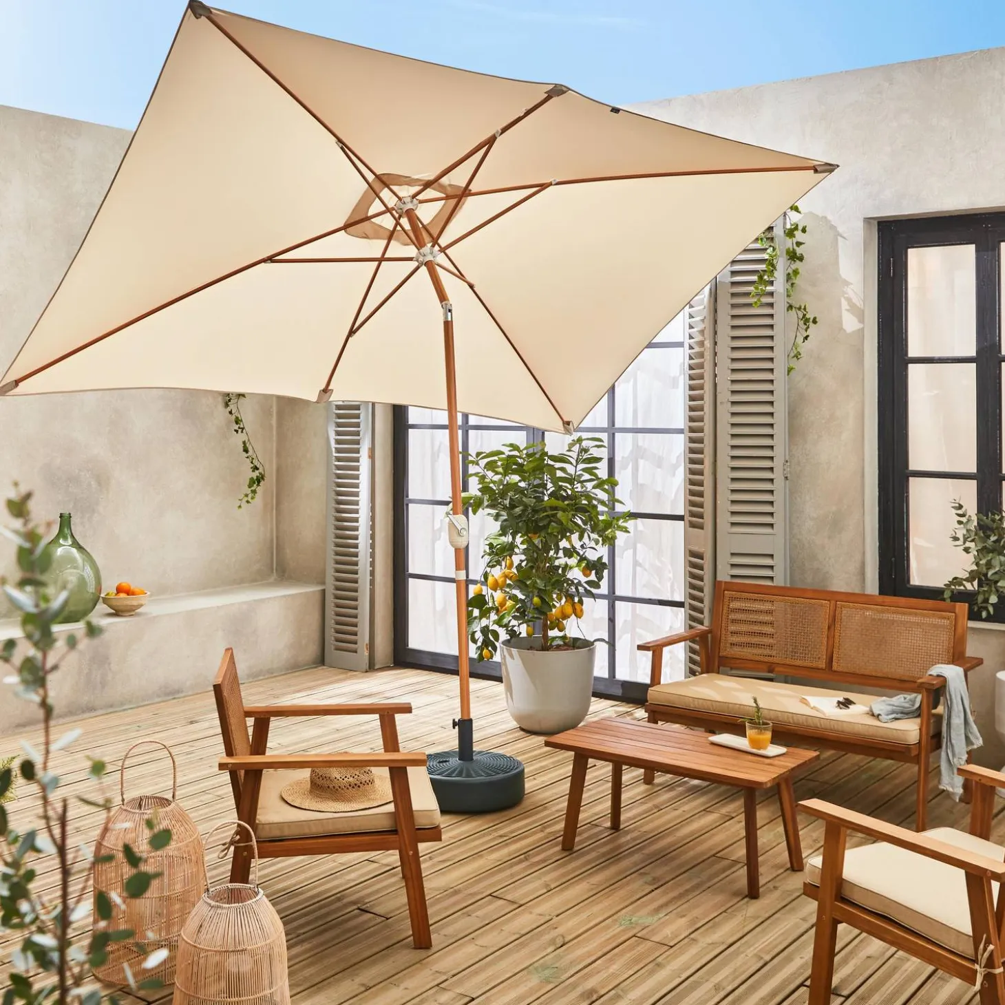 Rechthoekige parasol 2x3m met centrale mast