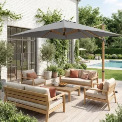 Rechthoekige parasol 3x4m, paal met houteffect