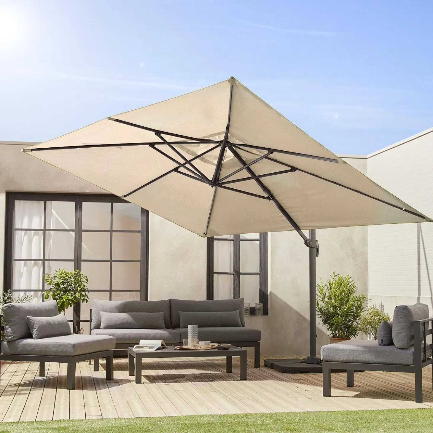 Rechthoekige parasol 3x4m + verzwaarde tegels 50x50cm