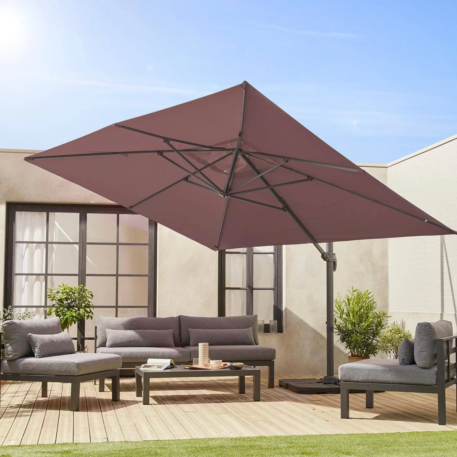 Rechthoekige parasol 3x4m + verzwaarde tegels 50x50cm