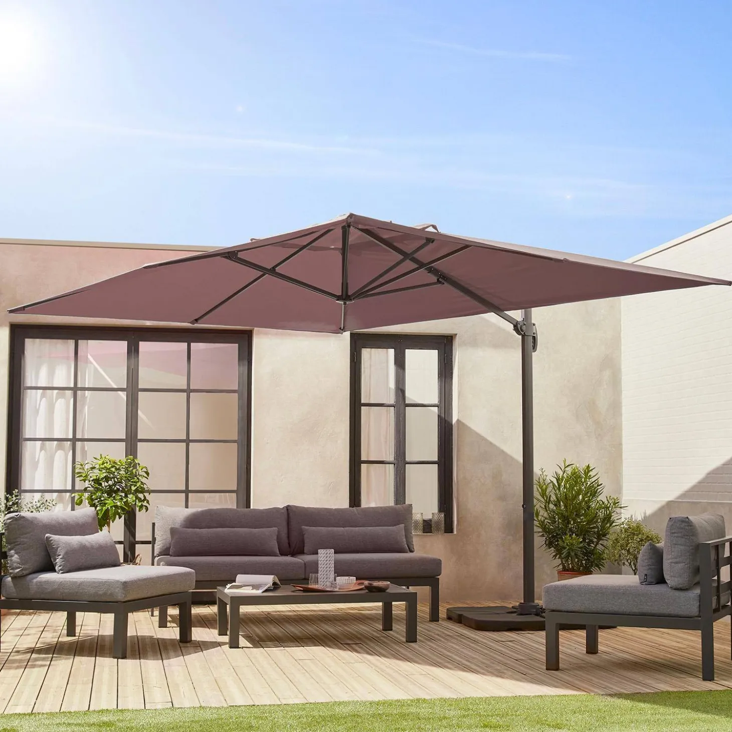 Rechthoekige parasol 3x4m + verzwaarde tegels 50x50cm