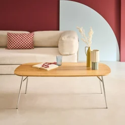 Rechthoekige salontafel met houteffect en verchroomde poten