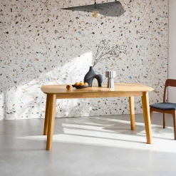 Rechthoekige uitschuifbare eettafel 160 - 210cm, eiken en metaalfineer