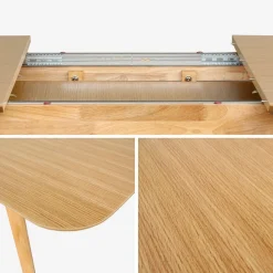 Rechthoekige uitschuifbare eettafel 160 - 210cm, eiken en metaalfineer