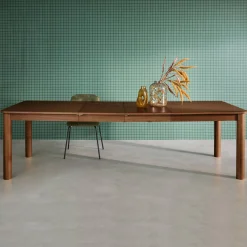 Rechthoekige uitschuifbare eettafel van rubberhout en eikenfineer 6 tot 10 plaatsen