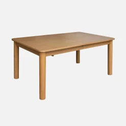 Rechthoekige uitschuifbare eettafel van rubberhout en eikenfineer 6 tot 10 plaatsen