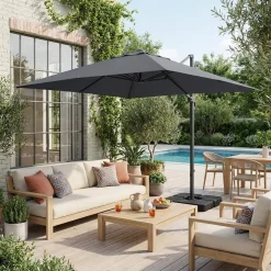 Rechthoekige zweefparasol 4x3m + ballasttegels 50x50cm