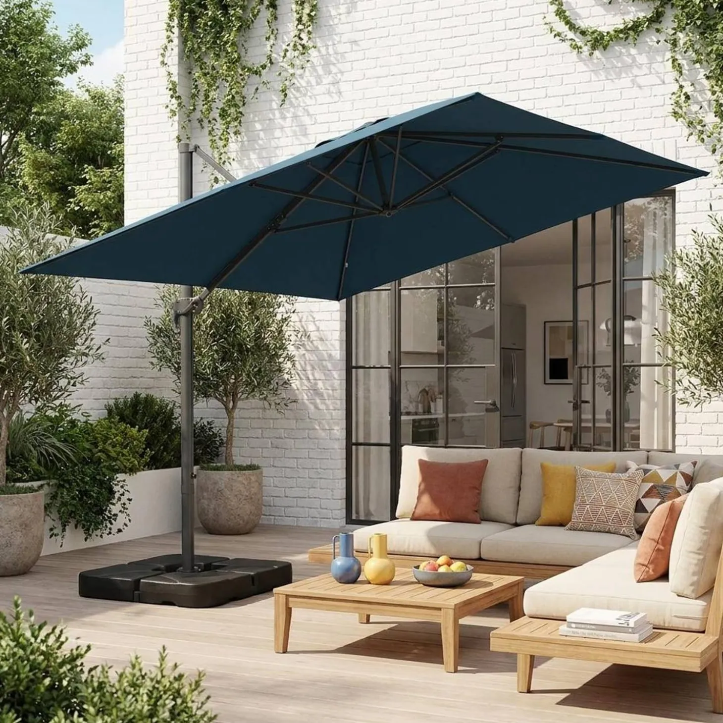 Rechthoekige zweefparasol 4x3m + ballasttegels 50x50cm