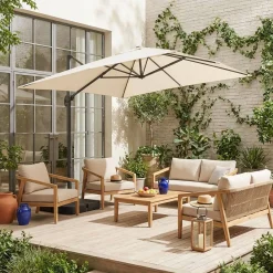 Rechthoekige zweefparasol 4x3m + ballasttegels 50x50cm