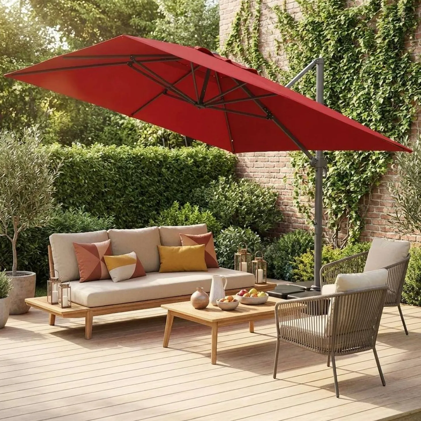 Rechthoekige zweefparasol 4x3m + ballasttegels 50x50cm