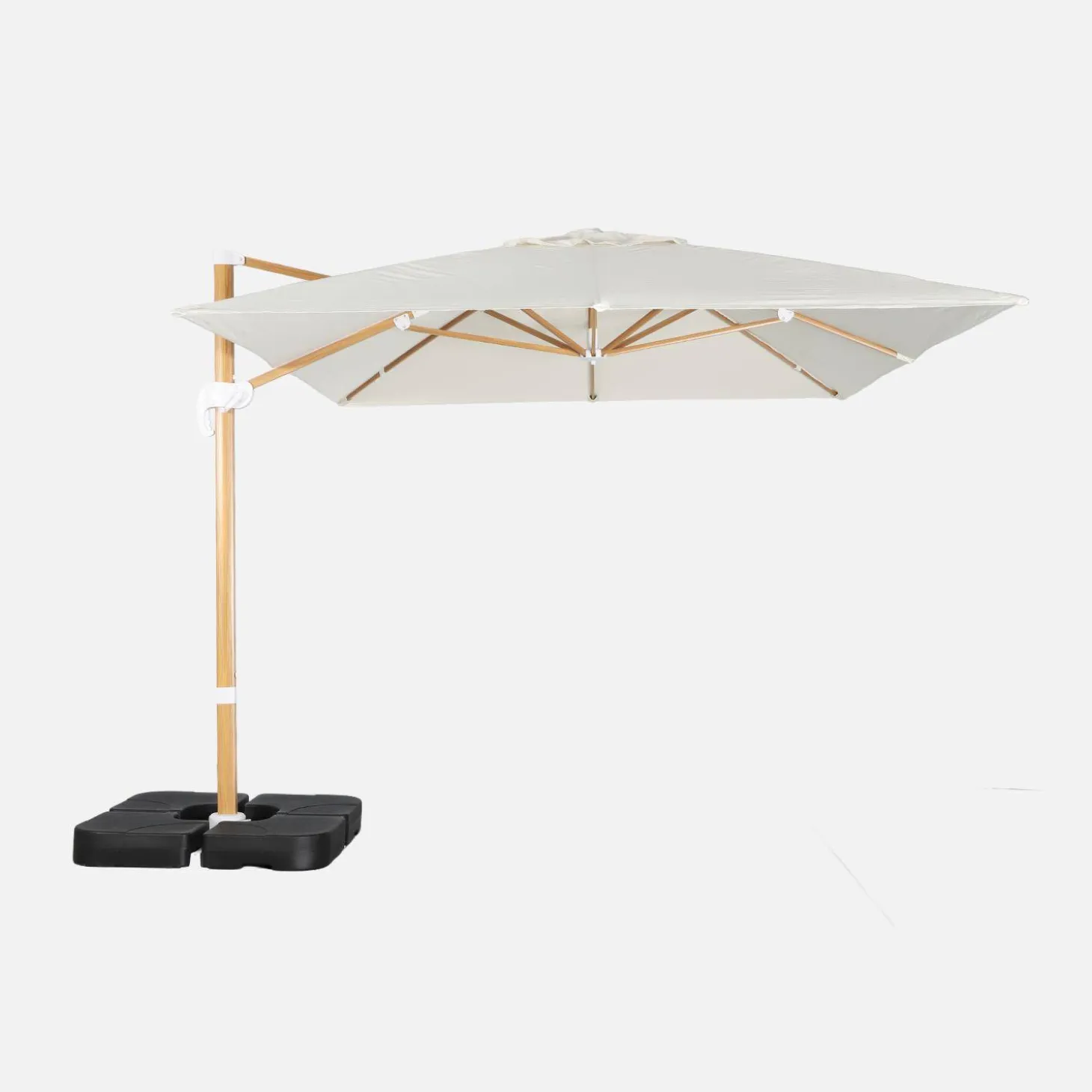 Rechthoekige zweefparasol 4x3m mast met houteffect + ballasttegels