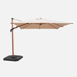 Rechthoekige zweefparasol 4x3m met houteffect mast + ballasttegels 50x50cm
