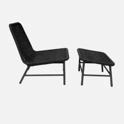 Relaxfauteuil met voetenbank van aluminium en koorden
