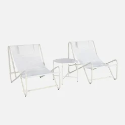 Relaxfauteuils (set van 2) met ronde stalen tafel