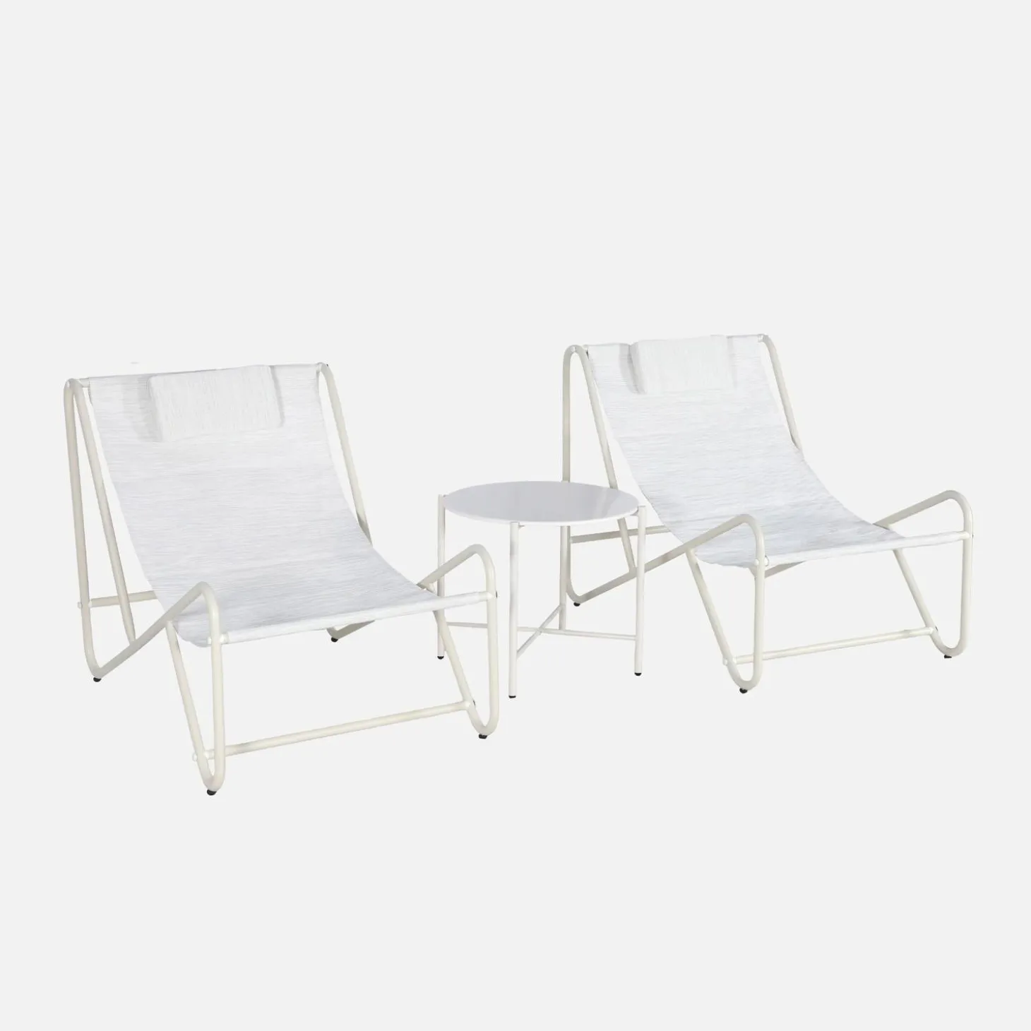 Relaxfauteuils (set van 2) met ronde stalen tafel