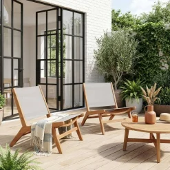 Relaxstoelen van acaciahout en textileen (set van 2)