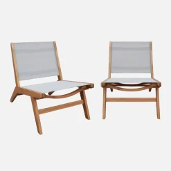 Relaxstoelen van acaciahout en textileen (set van 2)