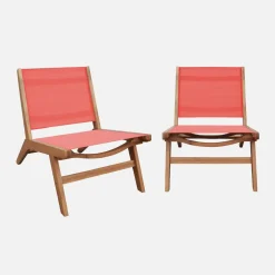 Relaxstoelen van acaciahout en textileen (set van 2)