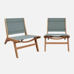 Relaxstoelen van acaciahout en textileen (set van 2)