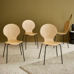 Retro stapelstoel, hout en multiplex (set van 4)
