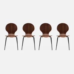 Retro stapelstoel, hout en multiplex (set van 4)