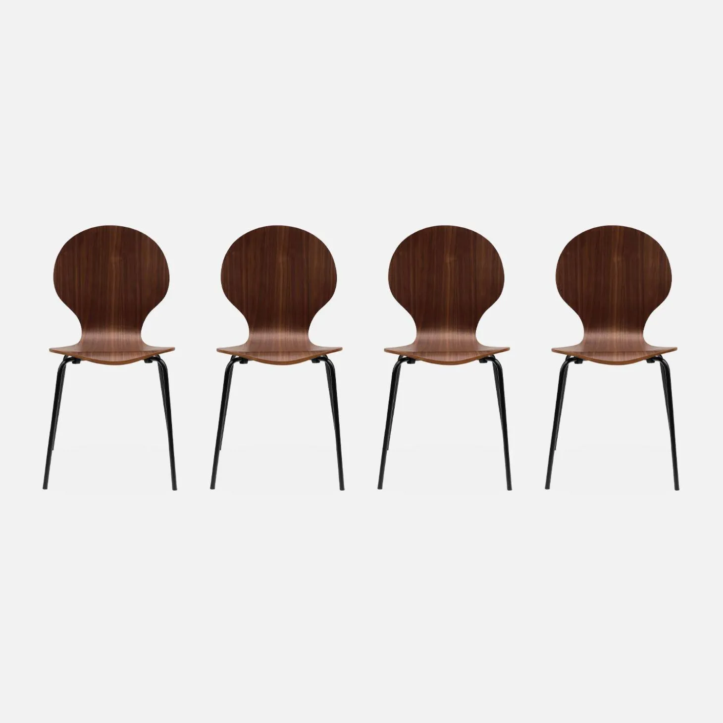 Retro stapelstoel, hout en multiplex (set van 4)