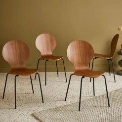 Retro stapelstoel, hout en multiplex (set van 4)