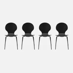 Retro stapelstoel, hout en multiplex (set van 4)