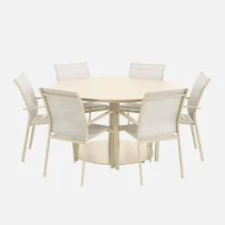 Ronde aluminium tuintafel en 6 stoelen