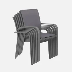 Ronde aluminium tuintafel en 6 stoelen