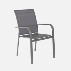 Ronde aluminium tuintafel en 6 stoelen