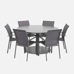 Ronde aluminium tuintafel en 6 stoelen