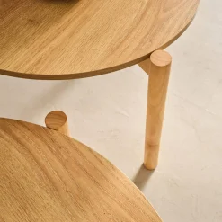 2 ronde bijzettafels, salontafel, houteffect