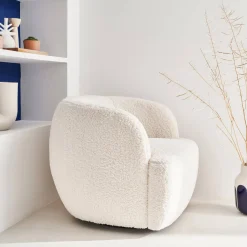 Ronde draaifauteuil in boucléstof, B 79,5 x D 77,5 x H 67cm