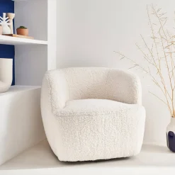 Ronde draaifauteuil in boucléstof, B 79,5 x D 77,5 x H 67cm