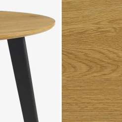 Ronde eettafel met houteffect en zwarte metalen poten voor 4 personen
