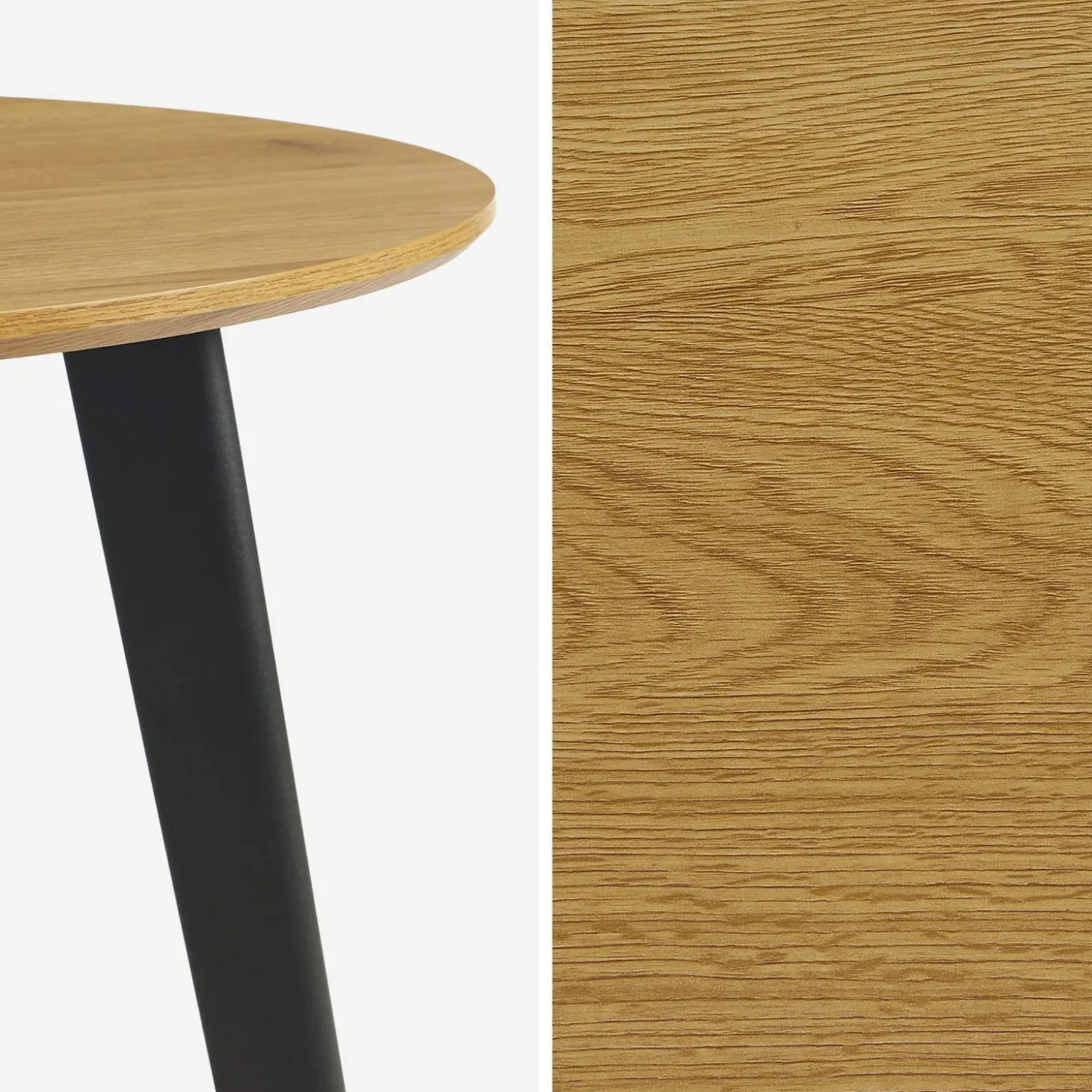 Ronde eettafel met houteffect en zwarte metalen poten voor 4 personen